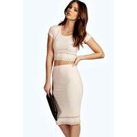 cap sleeved cut work midi co ord set blush