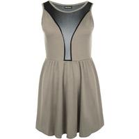 carlie sleeveless skater dress with mesh detail brown