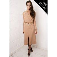 camel long a line skirt with belt