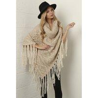 Cable Knit Shawl in Beige