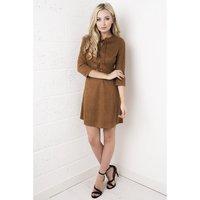 Camel Lace up Faux Suede Dress