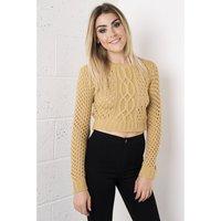 Camel Cropped Knitted Jumper