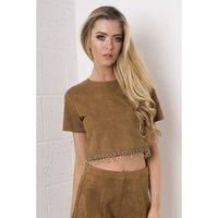 Camel Beaded Suede Top