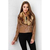 camel leather jacket with fur