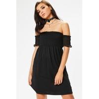 cassie black chiffon smock bardot dress