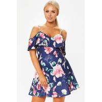 camilla blue floral cold shoulder dress