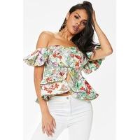 candice beige floral bardot top