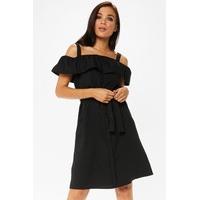 Cassie Black Frill Midi Dress