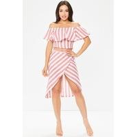 Candice Red Striped Bardot Two Piece Set