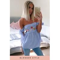 Candy Blue Striped Bardot Top