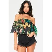 carmen navy floral bardot top