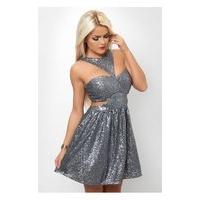 Caisy Silver Sequin Skater Dress