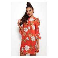 Cara Orange Flare Sleeve Crochet Dress