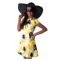 Caribbean Crush Palm Print Yellow Skater Dress