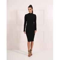 carmel black long sleeved bodycon dress with caged effect cut out back