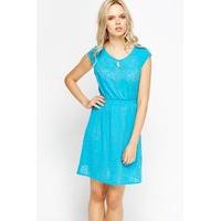 Cap Sleeve Blue Skater Dress