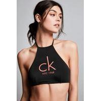 calvin klein black high neck cropped bikini top black