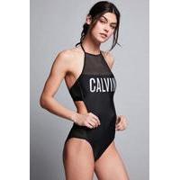 Calvin Klein Black Mesh Cut-Out Swimsuit, BLACK