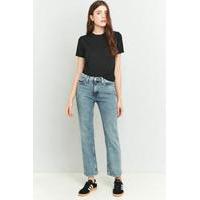 calvin klein high waisted blue cropped straight leg jeans blue