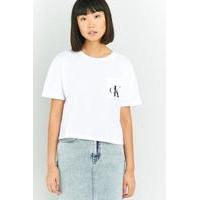 Calvin Klein White Cropped Pocket T-shirt, WHITE