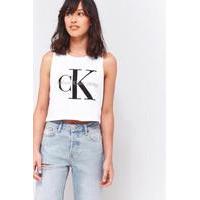 calvin klein white logo cropped tank top white