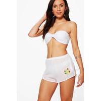 Cactus Embroidered Beach Short - white