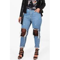 Carey Ripped Fishnet Boyfriend Jean - blue