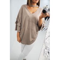 Caresa Ruffle Sleeve Choker Top