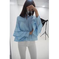 Carrie ruffle sleeve button front blouse