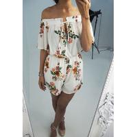 Carly floral print bardot tie front playsuit