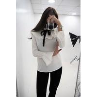 Carlie pleated ruffle tie neck blouse