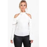 caroline open shoulder frill top ivory