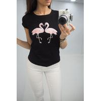 casie flamingo embroidered jersey tee