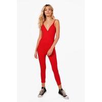Cami Wrap Front Culotte Jumpsuit - red