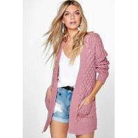 Cable Cardigan With Pockets - rose