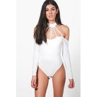 Cage Detail Cold Shoulder Bodysuit - ivory