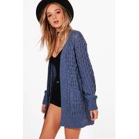 Cable Cardigan with Pockets - blue