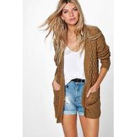 Cable Cardigan With Pockets - camel