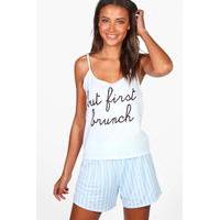 Calla Brunch Slogan Cami & Shorts PJ Set - blue