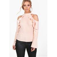 caroline open shoulder frill top antique rose