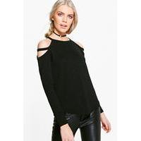 caged cold shoulder top black