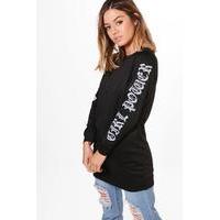 Caitlin Slogan Sleeve Sweat - black