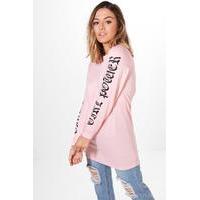 Caitlin Slogan Sleeve Sweat - lilas