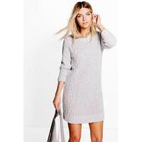 Cable Knit Soft Boucle Jumper Dress - silver
