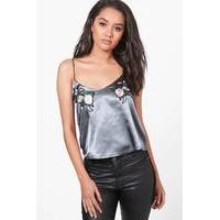 Candice Applique Satin Cami - grey