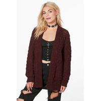 Cable Cardigan With Pockets - wine