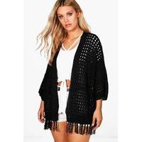 Carla Fringe Trim Cardigan - black