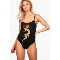 cara dragon applique strappy body black