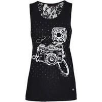 caf noir jt073 canotta women black womens vest top in black