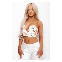 Caisy White Floral V Front Bralet Top